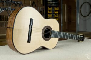 Full view of oiled spruce handmade classical guitar