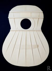 Completed classical guitar bracing on a spruce soundboard