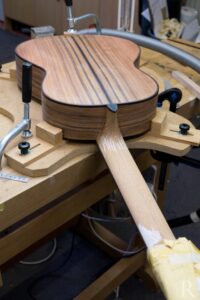 Shaping the neck on a handmade classical guitar