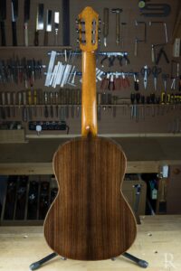 Indian rosewood back of handmade classical Ryan Gibson guitar