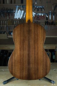 Indian rosewood back of handmade classical Ryan Gibson guitar